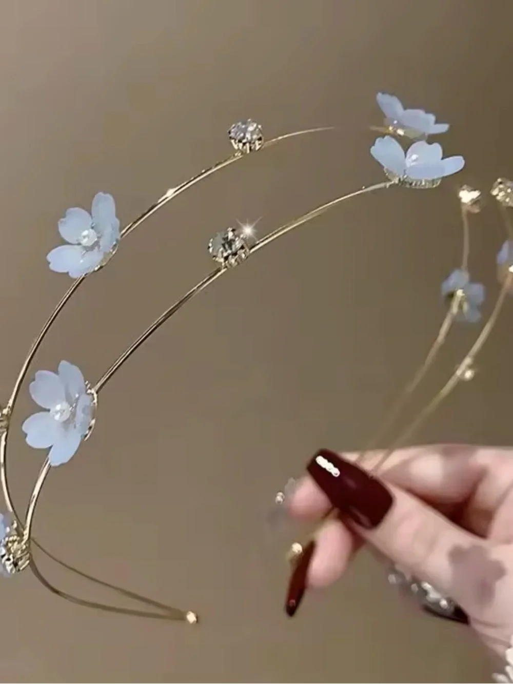 Delicate Gold Floral Headband with blue Flowers